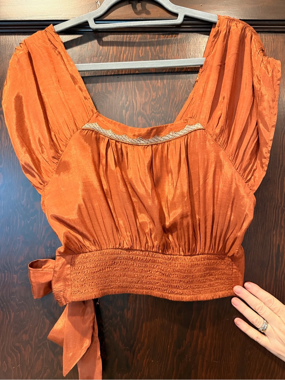 Rust Embroidered Wrap Crop Top - Women Free People - Picture 2 of 3